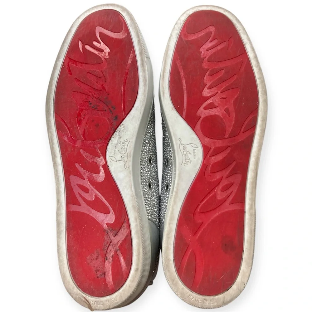 Mens Christian Louboutin Louis High Top Sneakers Silver Metallic Crystal Size 45